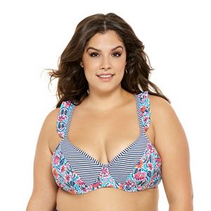 Juniors' Plus Size Costa Del Sol Mixed Print Bikini Top