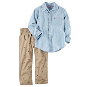 Baby Boy Carter's Chambray Shirt & Dino Canvas Pants Set