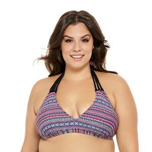 Juniors' Plus Size Costa Del Sol Geometric Halter Bikini Top