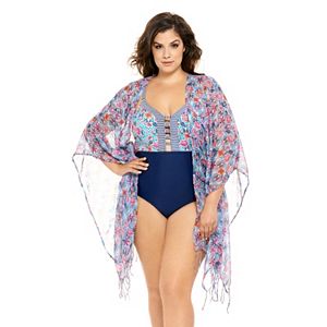 Juniors' Plus Size Costa Del Sol Floral Chiffon Poncho Cover-Up