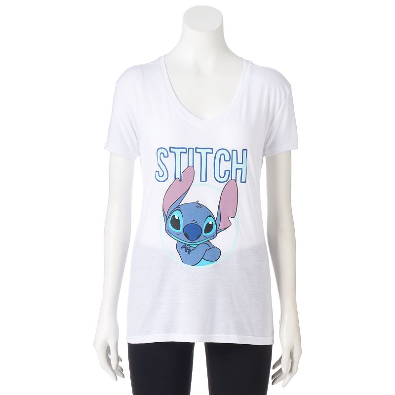 Disney's Juniors' Lilo & Stitch V-Neck Graphic Tee, Girl's, Size: Small, White