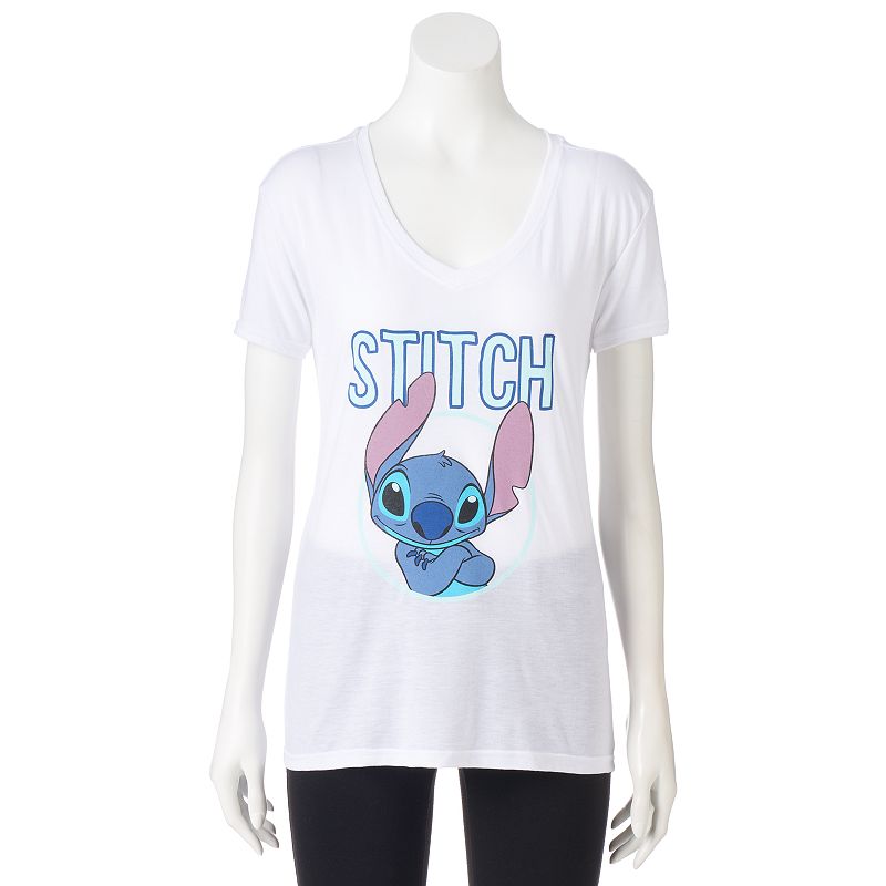 Disney's Juniors' Lilo & Stitch V-Neck Graphic Tee, Girl's, Size: Small, White