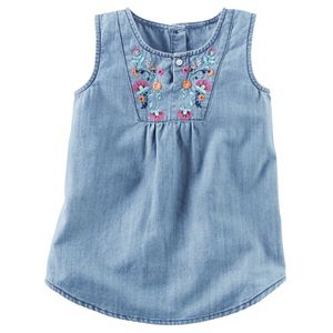 Girls 4-8 Carter's Floral Embroidery Chambray Tank Top