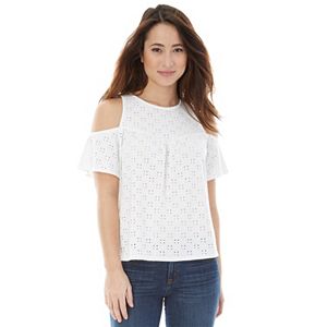 Juniors' IZ Byer California Eyelet Cold Shoulder Top