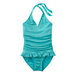 Girls 4-16 SO® Blue Crocheted Halter One-Piece Swimsuit