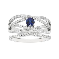 Boston Bay Diamonds 14k White Gold Sapphire & 1/2 Carat T.W. Diamond Twist Engagement Ring Set by