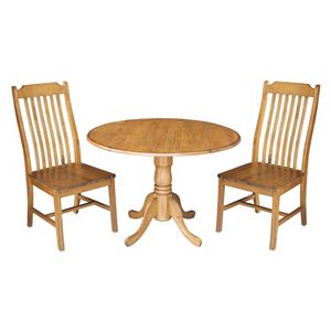 International Concepts Round Dual Drop Leaf Table & Curved Slat Back Dining Chair 3-piece Set