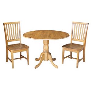 International Concepts Round Dual Drop Leaf Table & Slat Back Dining Chair 3-piece Set