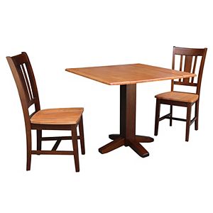 International Concepts Square Dual Drop Leaf Table & Slat Back Dining Chair 3-piece Set