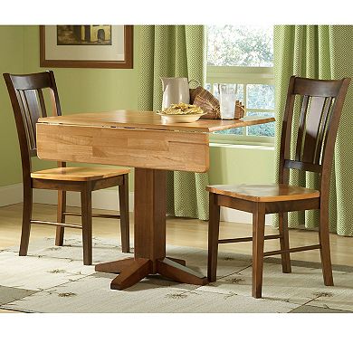 International Concepts Square Dual Drop Leaf Table & Slat Back Dining Chair 3-piece Set