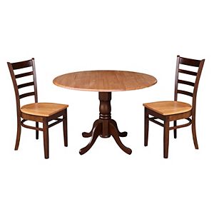 International Concepts Round Dual Drop Leaf Table & Ladderback Dining Chair 3-piece Set