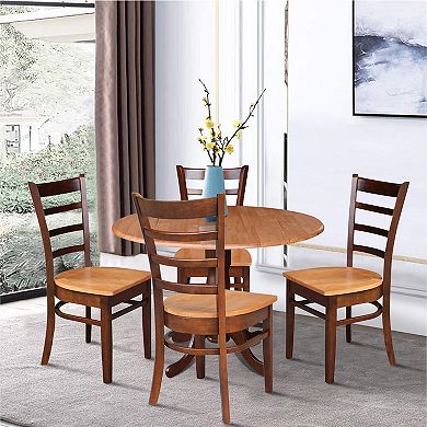 International Concepts Round Dual Drop Leaf Table & Ladderback Dining Chair 5-piece Set