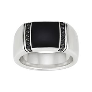 Men's Sterling Silver Onyx & 1/3 Carat T.W. Black Diamond Ring