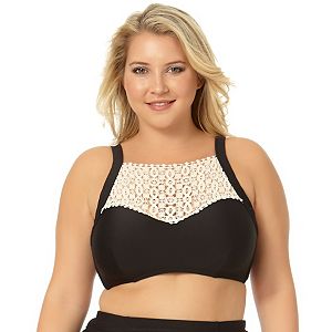 Juniors' Plus Size In Mocean Crochet High-Neck Bikini Top