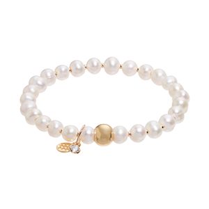 TFS Jewelry 14k Gold Over Silver Freshwater Cultured Pearl Stretch Bracelet