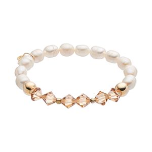 TFS Jewelry 14k Gold Over Silver Freshwater Cultured Pearl & Golden Crystal Stretch Bracelet