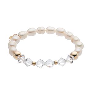TFS Jewelry 14k Gold Over Silver Freshwater Cultured Pearl & Crystal Stretch Bracelet