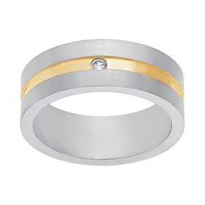 1913 Men's Two Tone Stainless Steel Cubic Zirconia Ring