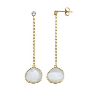 18k Gold Over Silver Mother-of-Pearl & Cubic Zirconia Linear Drop Earrings