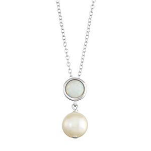 Sterling Silver Lab-Created White Opal & Freshwater Cultured Pearl Pendant