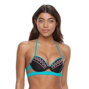 Mix and Match Embroidered Push-Up Halter Bikini Top