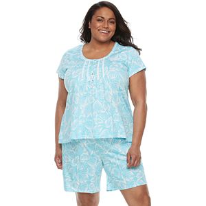 Plus Size Croft & Barrow® Pajamas: Petal Pusher Henley Tee & Shorts PJ Set