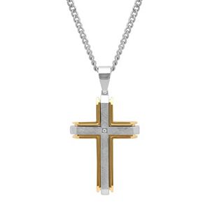 Men's Two Tone Stainless Steel Cross Pendant Necklace