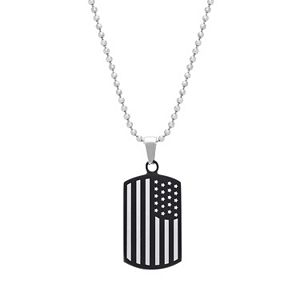 1913 Men's Two Tone Stainless Steel American Flag Dog Tag Necklace