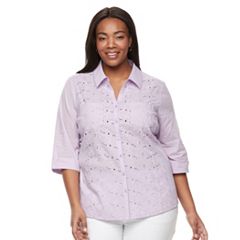 Plus Size Croft & Barrow Lace Knit-to-Fit Shirt