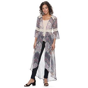 Juniors' Mason & Belle Sheer Floral Long Cardigan