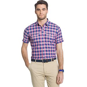 Men's IZOD Classic-Fit Buffalo-Check Chambray Button-Down Shirt