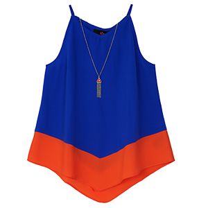 Girls 7-16 IZ Amy Byer Colorblock V-Front Tank Top with Necklace
