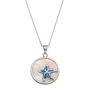 Sterling Silver Mother-of-Pearl & Lab-Created Blue Opal Starfish Disc Pendant