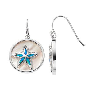 Sterling Silver Mother-of-Pearl & Lab-Created Blue Opal Starfish Disc Drop Earrings