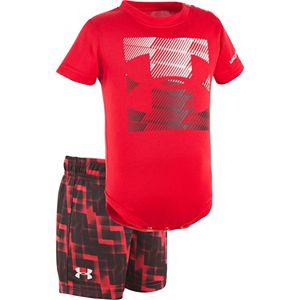Baby Boy Under Armour Logo Graphic Bodysuit & Geometric Shorts Set