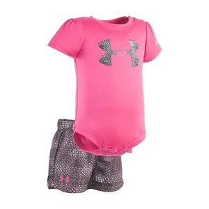 Baby Girl Under Armour Logo Graphic Bodysuit & Striped Shorts Set