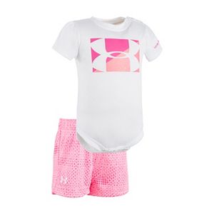 Baby Girl Under Armour Logo Graphic Bodysuit & Grid Shorts Set