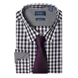 Men's Nick Dunn Slim Tall Patterned Easy-Care Spread-Collar Dress Shirt & Tie Set