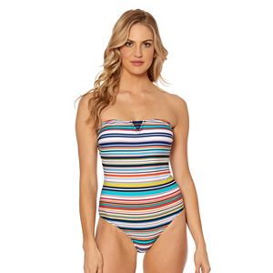 Women's Pink Envelope Striped Lace-Up One-Piece Swimsuit