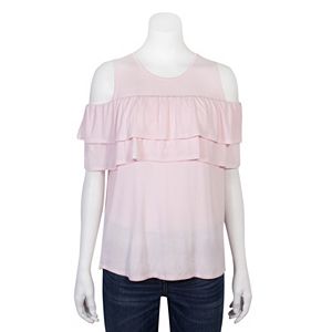 Juniors' Grayson Threads Ruffle Cold-Shoulder Top