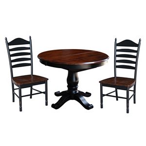 International Concepts Round Pedestal Dining Table, Leaf & Ladderback Chair 4-piece Set