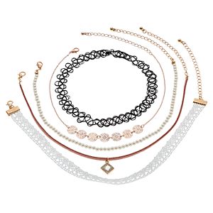 Mudd® Lace, Medallion, Simulated Pearl & Tattoo Choker Necklace Set