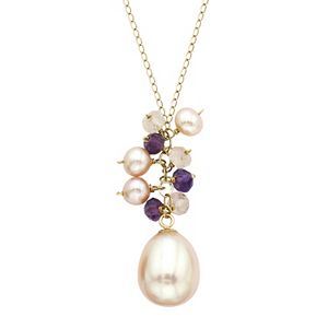 14k Gold Gemstone & Freshwater Cultured Pearl Necklace