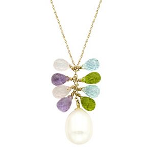 14k Gold Gemstone Briolette & Freshwater Cultured Pearl Necklace
