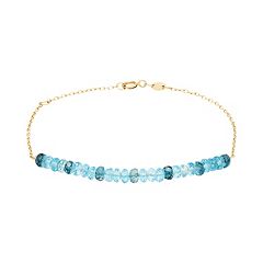 14k Gold Sky Blue Topaz & London Blue Topaz Beaded Bracelet by