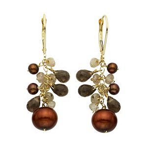 14k Gold Gemstone Briolette & Freshwater Cultured Pearl Drop Earrings