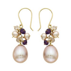 14k Gold Gemstone & Freshwater Cultured Pearl Drop Earrings