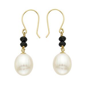 14k Gold Black Spinel & Freshwater Cultured Pearl Drop Earrings