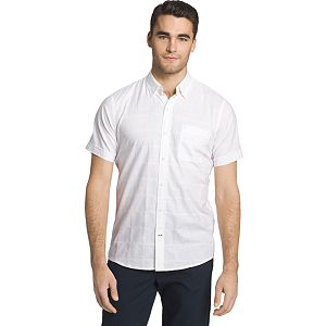 Men's IZOD Classic-Fit Windowpane Chambray Woven Button-Down Shirt