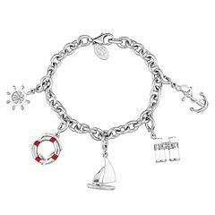 Laura Ashley Sterling Silver Lab-Created Sapphire Nautical Charm Bracelet Set by